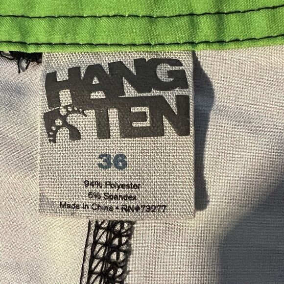 Mens Hang Ten Neon Green Black Swim Trunks 36 Pockets Beach Vacation Cruise - Picture 8 of 10